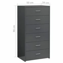 VidaXL Buffet avec 6 tiroirs Gris brillant 50x34x96 cm Aggloméré -Buffets & bahuts Soldes image 6 800674