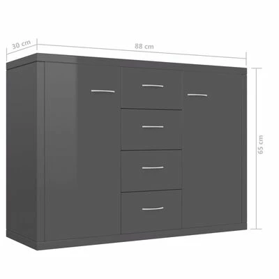 VidaXL Buffet Gris brillant 88x30x65 cm Aggloméré 6 VidaXL Buffet Gris brillant 88x30x65 cm Aggloméré – Image 6