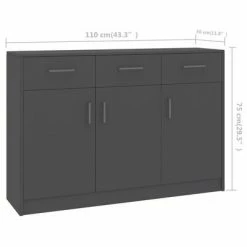 VidaXL Buffet Gris 110x30x75 cm Aggloméré -Buffets & bahuts Soldes image 6 800704