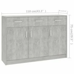 VidaXL Buffet Gris béton 110x30x75 cm Aggloméré -Buffets & bahuts Soldes image 6 800706