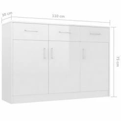VidaXL Buffet Blanc brillant 110x30x75 cm Aggloméré -Buffets & bahuts Soldes image 6 800708
