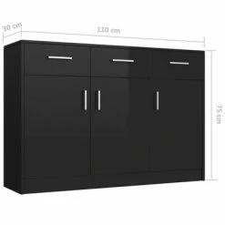 VidaXL Buffet Noir brillant 110x30x75 cm Aggloméré -Buffets & bahuts Soldes image 6 800709