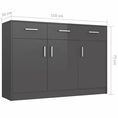 VidaXL Buffet Gris brillant 110x30x75 cm Aggloméré 6 VidaXL Buffet Gris brillant 110x30x75 cm Aggloméré – Image 6