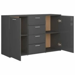 VidaXL Buffet Gris brillant 120x35,5x75 cm Aggloméré -Buffets & bahuts Soldes image 6 801336