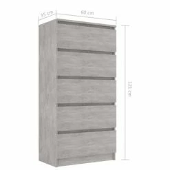 VidaXL Buffet à tiroirs Gris béton 60x35x121 cm Aggloméré -Buffets & bahuts Soldes image 6 801413