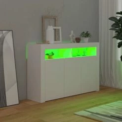 VidaXL Buffet avec lumières LED Blanc 115,5x30x75 cm -Buffets & bahuts Soldes image 6 804337