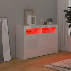VidaXL Buffet avec lumières LED Blanc brillant 115,5x30x75 cm -Buffets & bahuts Soldes image 6 804343