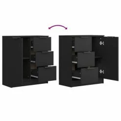 VidaXL Buffet Noir 60x30x70 cm Bois d'ingénierie -Buffets & bahuts Soldes image 6 811080