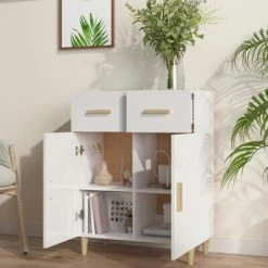 VidaXL Buffet Blanc brillant 69,5x34x89 cm Bois d'ingénierie -Buffets & bahuts Soldes image 6 812192