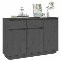 VidaXL Buffet Gris 110x34x75 cm Bois massif de pin -Buffets & bahuts Soldes image 6 814331