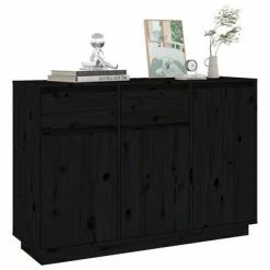 VidaXL Buffet Noir 110x34x75 cm Bois massif de pin -Buffets & bahuts Soldes image 6 814333