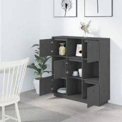 VidaXL Buffet Gris 110,5x35x117 cm Bois massif de pin -Buffets & bahuts Soldes image 6 814371