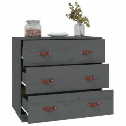 VidaXL Buffet Gris 80x40x75 cm Bois massif de pin -Buffets & bahuts Soldes image 6 820109