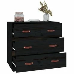 VidaXL Buffet Noir 80x40x75 cm Bois massif de pin -Buffets & bahuts Soldes image 6 820111
